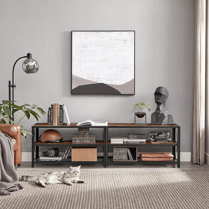 75 Inch Industrial TV Stand with Storage Shelves, Entertainment Center with Steel Frame and Mesh Shelf for Living Room and Bedroom Rustic Brown and Black LTV096B01 - with | Sold by Uncle Wiener's Wholesale