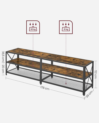 75 Inch Industrial TV Stand with Storage Shelves, Entertainment Center with Steel Frame and Mesh Shelf for Living Room and Bedroom Rustic Brown and Black LTV096B01 - with | Sold by Uncle Wiener's Wholesale