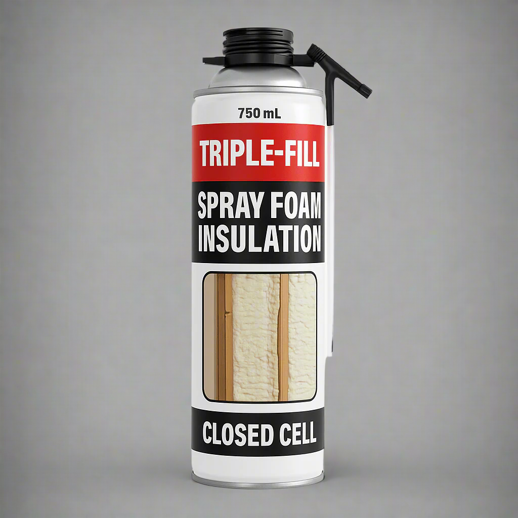 Closed Cell Spray Foam Application on Wall Studs

750 mL Triple-Fill PU Spray Foam Can – Front View

12-Pack Triple-Fill Foam Cans for Insulation

Polyurethane Foam Spray – High Expansion Sealant

Thermal & Acoustic Insulation for Construction Projects