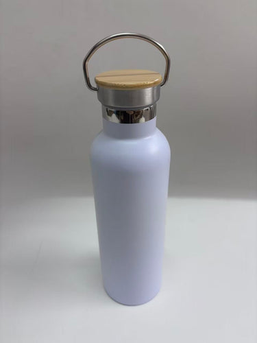 750ml Stainless Steel Water Bottle with Bamboo Lid & Carry Handle Vacuum Insulated White Black BWT75 - with White | Sold by Uncle Wiener's Wholesale