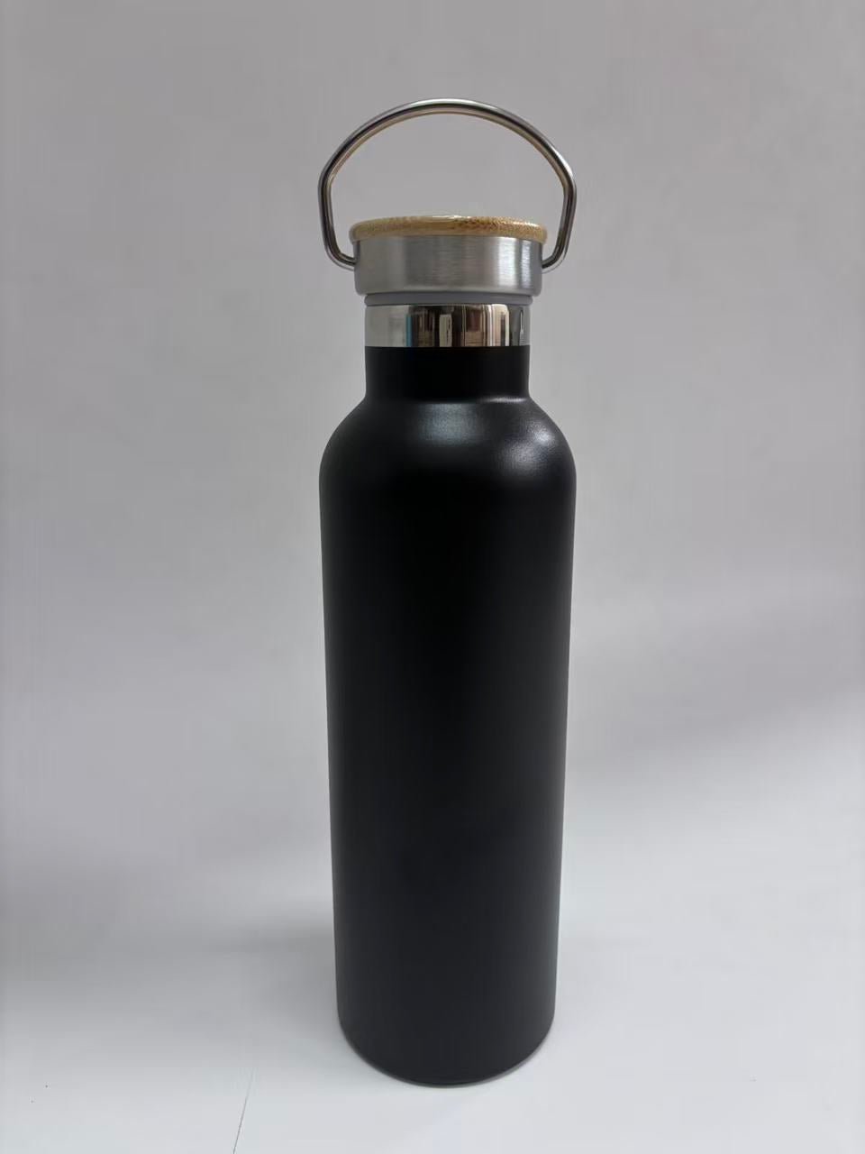 750ml Stainless Steel Water Bottle with Bamboo Lid & Carry Handle Vacuum Insulated White Black BWT75 - with Black | Sold by Uncle Wiener's Wholesale