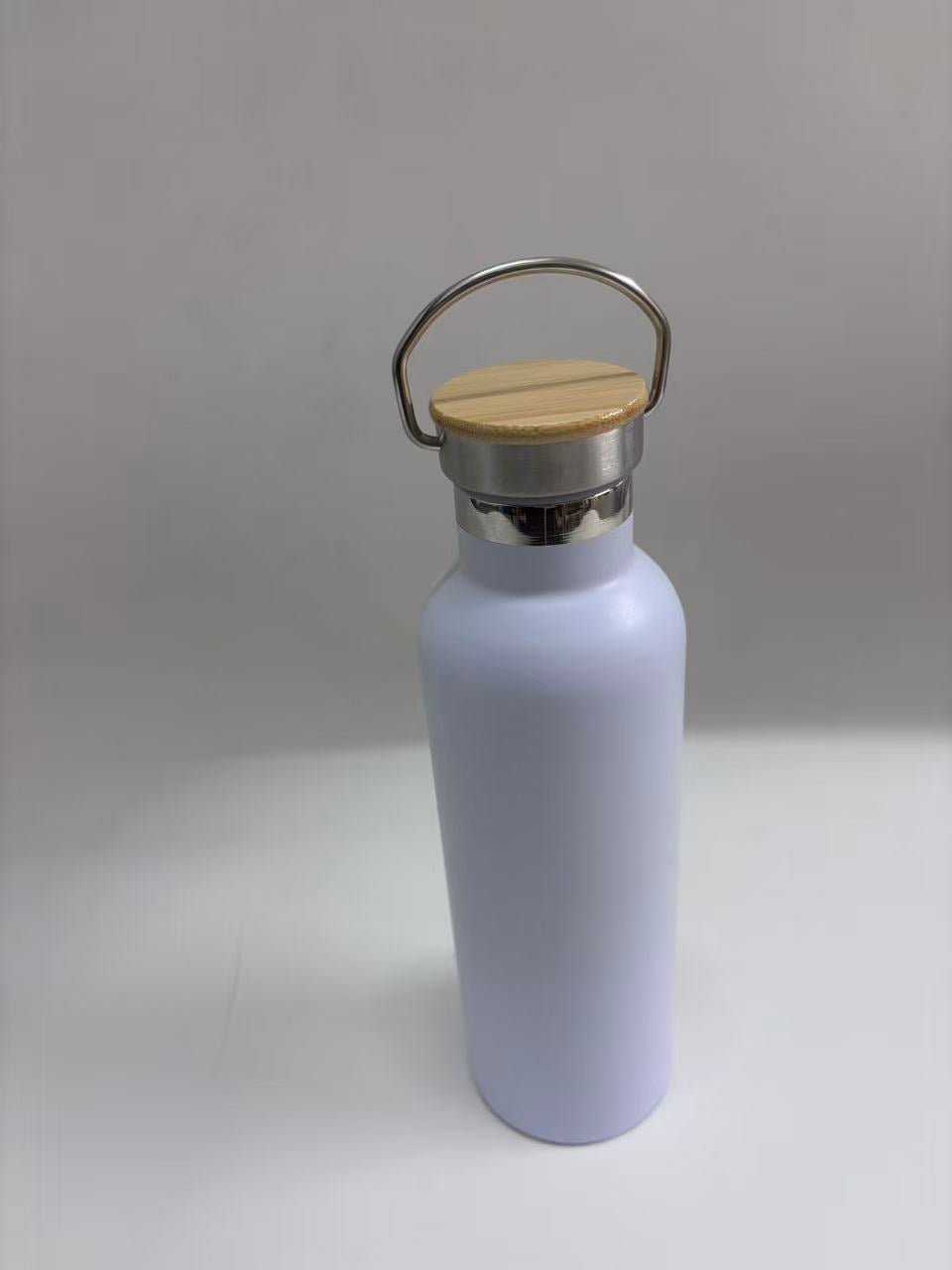 750ml Stainless Steel Water Bottle with Bamboo Lid & Carry Handle Vacuum Insulated White Black BWT75 - with White | Sold by Uncle Wiener's Wholesale