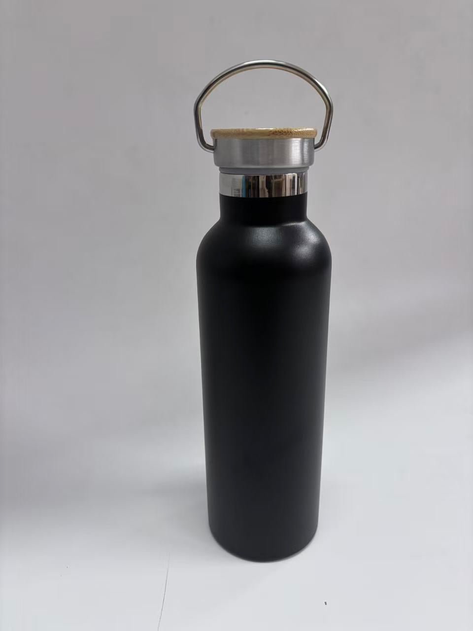 750ml Stainless Steel Water Bottle with Bamboo Lid & Carry Handle Vacuum Insulated White Black BWT75 - with Black | Sold by Uncle Wiener's Wholesale