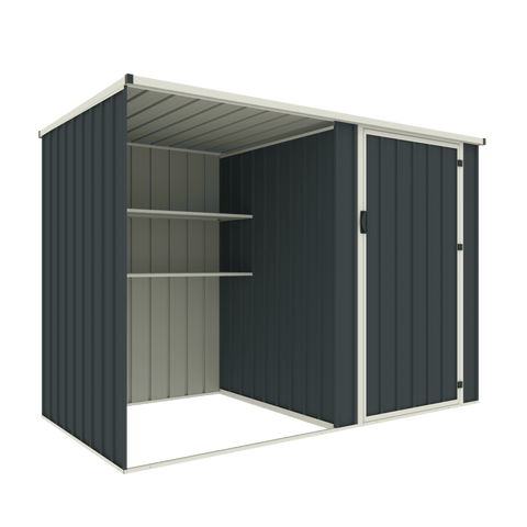 7.5×4 FT Dark Grey Metal Storage Shed – Galvanized Steel Outdoor Garden Tool House with Swing Door & Side Shelf EF0804B - with | Sold by Uncle Wiener's Wholesale