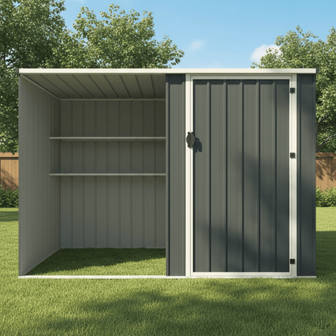 7.5×4 FT Dark Grey Metal Storage Shed – Galvanized Steel Outdoor Garden Tool House with Swing Door & Side Shelf EF0804B - with | Sold by Uncle Wiener's Wholesale