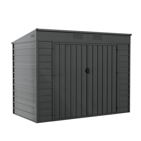 7.5x4.2 ft Outdoor Metal Storage Shed – Dark Grey, Dual Swing Doors, Heavy - Duty Steel Frame EF0804 - with | Sold by Uncle Wiener's Wholesale
