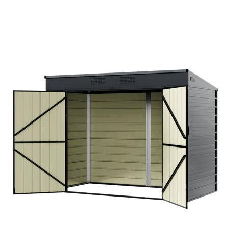 7.5x4.2 ft Outdoor Metal Storage Shed – Dark Grey, Dual Swing Doors, Heavy - Duty Steel Frame EF0804 - with | Sold by Uncle Wiener's Wholesale
