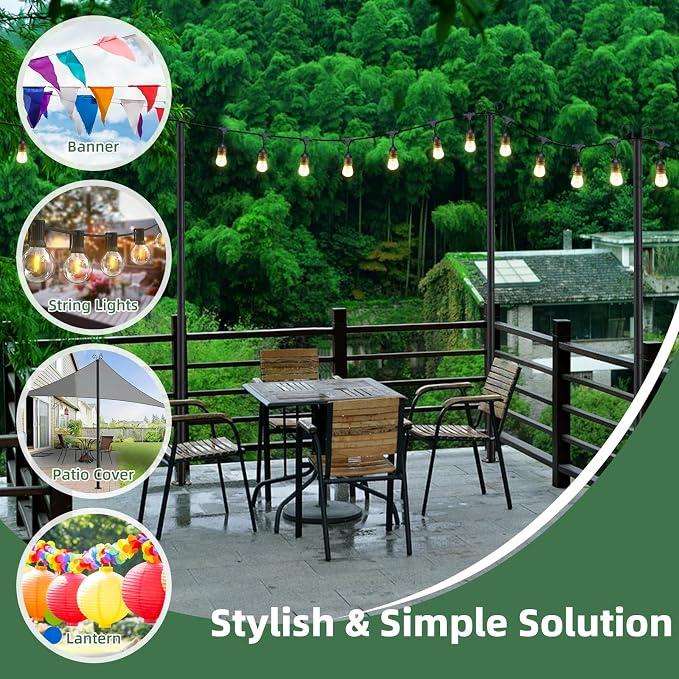 7.7FT Heavy Duty Outdoor String Light Pole for Deck & Patio – Rustproof Metal Mounting Pole, Black, 1 Pack - Home decor with | Sold by Uncle Wiener's Wholesale