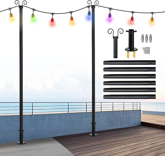 7.7FT Heavy Duty Outdoor String Light Pole for Deck & Patio – Rustproof Metal Mounting Pole, Black, 1 Pack - Home decor with | Sold by Uncle Wiener's Wholesale
