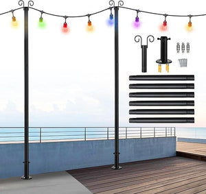 7.7FT Heavy Duty Outdoor String Light Pole for Deck & Patio – Rustproof Metal Mounting Pole, Black, 1 Pack