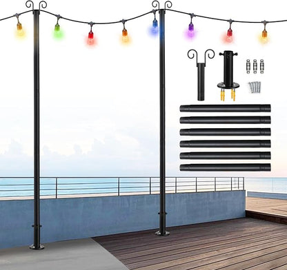 7.7FT Heavy Duty Outdoor String Light Pole for Deck & Patio – Rustproof Metal Mounting Pole, Black, 1 Pack - Home decor with | Sold by Uncle Wiener's Wholesale