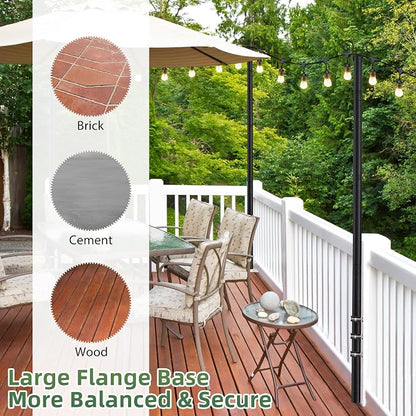7.7FT Heavy Duty Outdoor String Light Pole for Deck & Patio – Rustproof Metal Mounting Pole, Black, 1 Pack - Home decor with | Sold by Uncle Wiener's Wholesale
