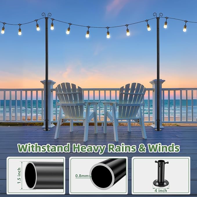 7.7FT Heavy Duty Outdoor String Light Pole for Deck & Patio – Rustproof Metal Mounting Pole, Black, 1 Pack - Home decor with | Sold by Uncle Wiener's Wholesale
