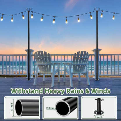 7.7FT Heavy Duty Outdoor String Light Pole for Deck & Patio – Rustproof Metal Mounting Pole, Black, 1 Pack - Home decor with | Sold by Uncle Wiener's Wholesale