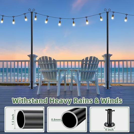 7.7FT Heavy Duty Outdoor String Light Pole for Deck & Patio – Rustproof Metal Mounting Pole, Black, 1 Pack - Home decor with | Sold by Uncle Wiener's Wholesale