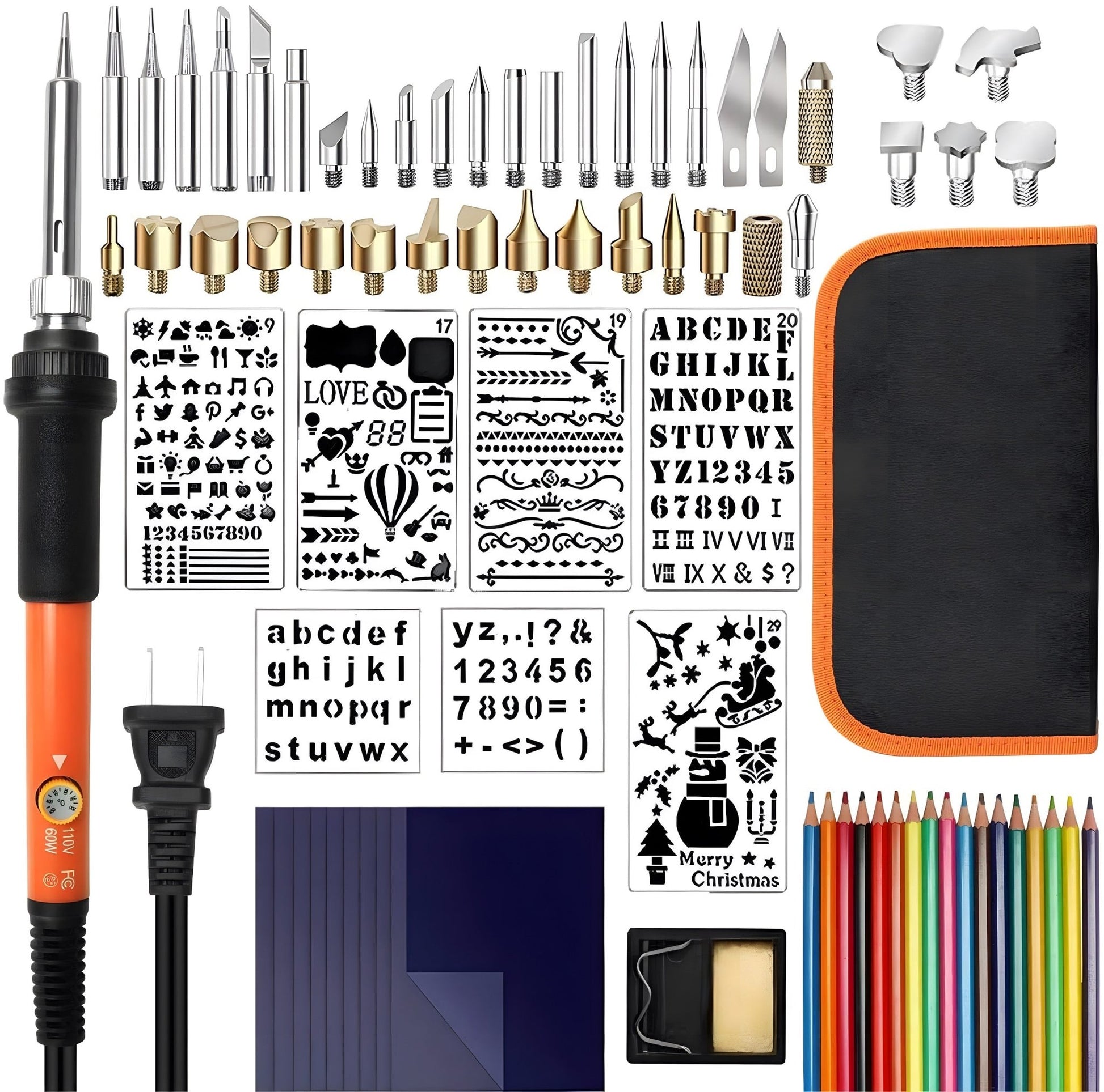 79 - Piece Pyrography Wood Burning Kit – Adjustable 200–450°C, 60W Pen with Tips, Stencils & Case 93612 - with | Sold by Uncle Wiener's Wholesale