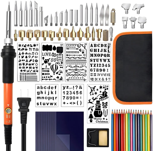 79 - Piece Pyrography Wood Burning Kit – Adjustable 200–450°C, 60W Pen with Tips, Stencils & Case 93612 - with | Sold by Uncle Wiener's Wholesale