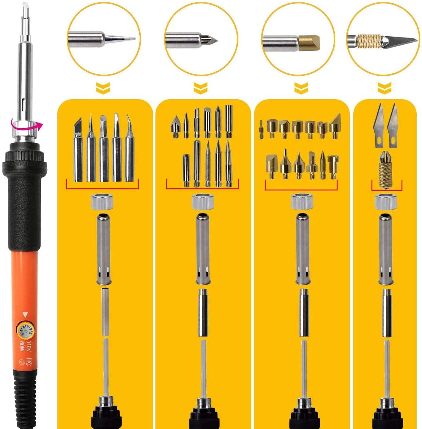 79 - Piece Pyrography Wood Burning Kit – Adjustable 200–450°C, 60W Pen with Tips, Stencils & Case 93612 - with | Sold by Uncle Wiener's Wholesale
