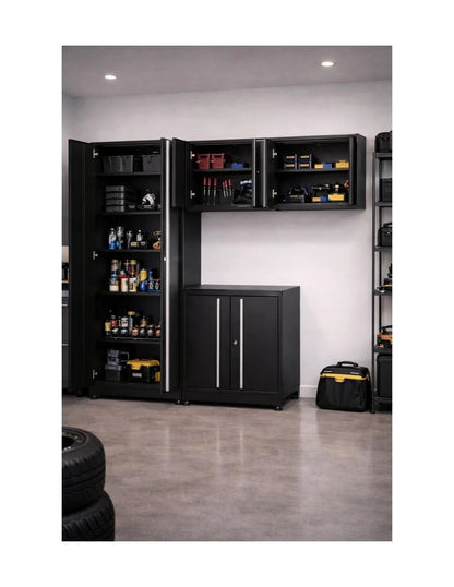  4-Piece Stainless Steel Garage Cabinet Set with Workbench, Wall Cabinets & Tall Storage Cabinet HTC3280PC