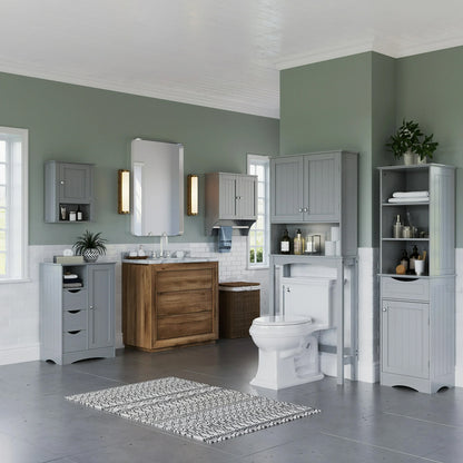 2 Door Bathroom Medicine Cabinet Wall Mounted Storage with Towel Bar White / Grey
