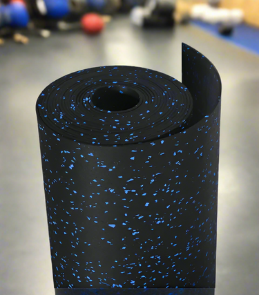 Rubber Gym Roll Flooring – Blue Speck Finish 3.28 ft x 32.80 ft
Rubber Gym Roll Flooring Installed in Fitness Studio
Black Rubber Roll Mat for Gym and Garage Floors
CrossFit Gym with Rubber Flooring Roll