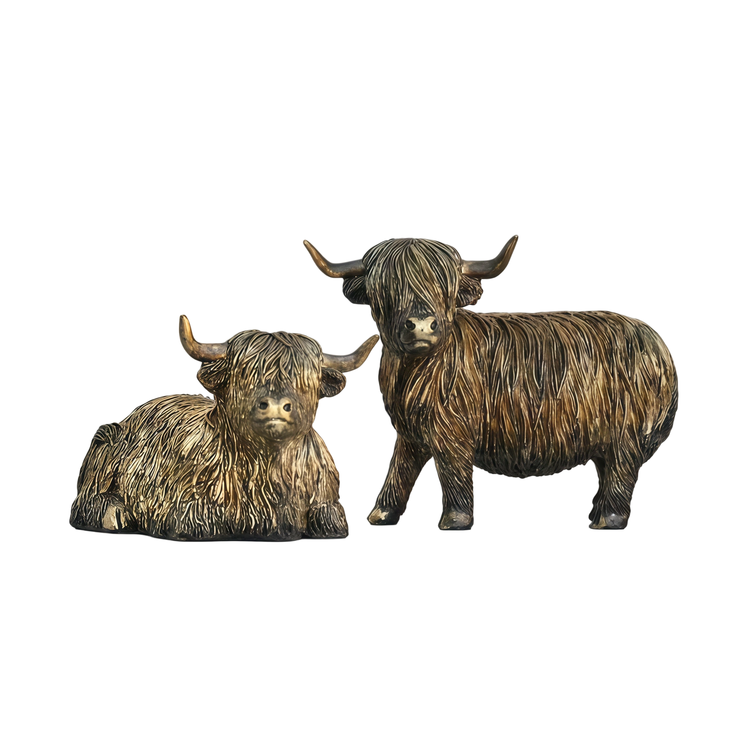Highland Cow Figurine Set Standing & Lying Resin Farmhouse Animal Decor ARCTT2
