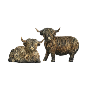 Highland Cow Figurine Set Standing & Lying Resin Farmhouse Animal Decor ARCTT2