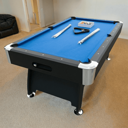 7FT & 8 FT Indoor Full - Size Pool Table – Ball Return & Blue/Green Felt Options - Furniture with Blue Top 7 FT | Sold by Uncle Wiener's Wholesale