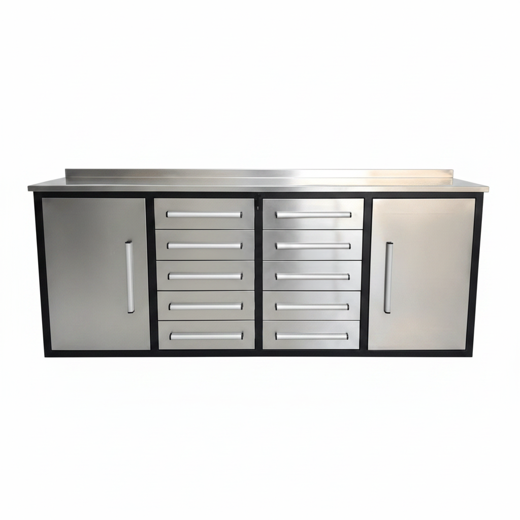 7FT Heavy - Duty Steel Tool Bench – Workbench with Drawers for Garage & Workshop - Tool Benches & Workstations with STAINLESS STEEL 7 FT 10 DRAWER | Sold by Uncle Wiener's Wholesale