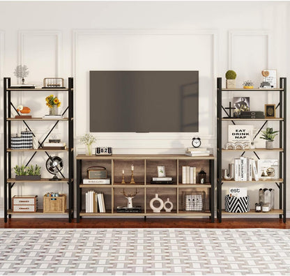 8 - Cube Storage Organizer Bookshelf – Rustic Industrial Wood and Metal Shelf Unit, 62” Wide – MH24207 - with | Sold by Uncle Wiener's Wholesale