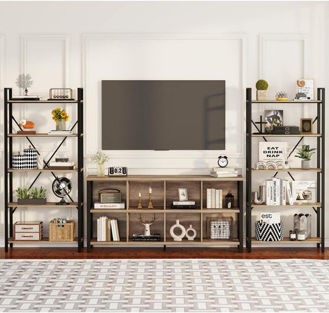 8 - Cube Storage Organizer Bookshelf – Rustic Industrial Wood and Metal Shelf Unit, 62” Wide – MH24207 - with | Sold by Uncle Wiener's Wholesale