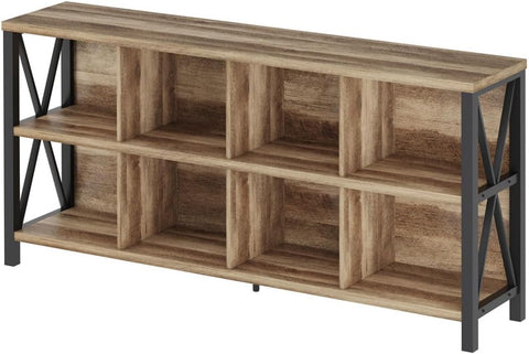8 - Cube Storage Organizer Bookshelf – Rustic Industrial Wood and Metal Shelf Unit, 62” Wide – MH24207 - with | Sold by Uncle Wiener's Wholesale