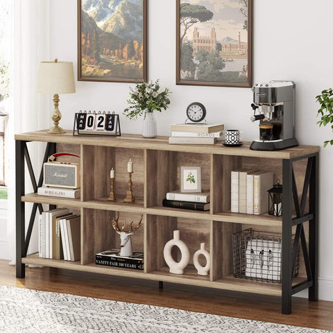 8 - Cube Storage Organizer Bookshelf – Rustic Industrial Wood and Metal Shelf Unit, 62” Wide – MH24207 - with | Sold by Uncle Wiener's Wholesale