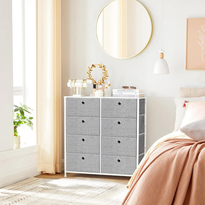 8 Drawer Fabric Dresser Storage Cabinet, Bedroom Chest of Drawers with Metal Frame and Wide Fabric Drawers for Bedroom, Closet and Hallway Light Gray and White LTS24W - with | Sold by Uncle Wiener's Wholesale