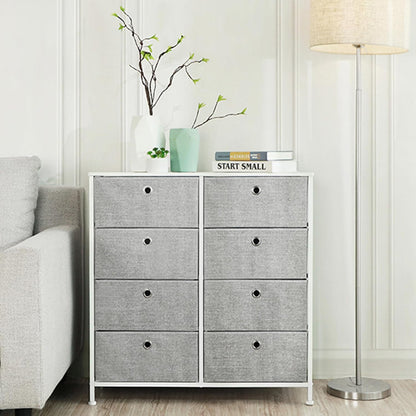 8 Drawer Fabric Dresser Storage Cabinet, Bedroom Chest of Drawers with Metal Frame and Wide Fabric Drawers for Bedroom, Closet and Hallway Light Gray and White LTS24W - with | Sold by Uncle Wiener's Wholesale