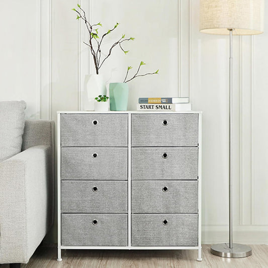 8 Drawer Fabric Dresser Storage Cabinet, Bedroom Chest of Drawers with Metal Frame and Wide Fabric Drawers for Bedroom, Closet and Hallway Light Gray and White LTS24W - with | Sold by Uncle Wiener's Wholesale