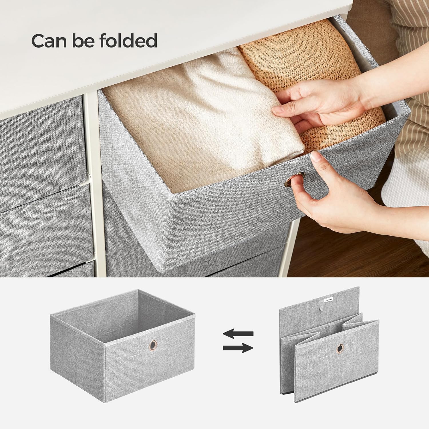 8 Drawer Fabric Dresser Storage Cabinet, Bedroom Chest of Drawers with Metal Frame and Wide Fabric Drawers for Bedroom, Closet and Hallway Light Gray and White LTS24W - with | Sold by Uncle Wiener's Wholesale