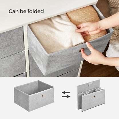 8 Drawer Fabric Dresser Storage Cabinet, Bedroom Chest of Drawers with Metal Frame and Wide Fabric Drawers for Bedroom, Closet and Hallway Light Gray and White LTS24W - with | Sold by Uncle Wiener's Wholesale