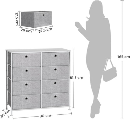 8 Drawer Fabric Dresser Storage Cabinet, Bedroom Chest of Drawers with Metal Frame and Wide Fabric Drawers for Bedroom, Closet and Hallway Light Gray and White LTS24W - with | Sold by Uncle Wiener's Wholesale