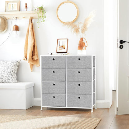 8 Drawer Fabric Dresser Storage Cabinet, Bedroom Chest of Drawers with Metal Frame and Wide Fabric Drawers for Bedroom, Closet and Hallway Light Gray and White LTS24W - with | Sold by Uncle Wiener's Wholesale
