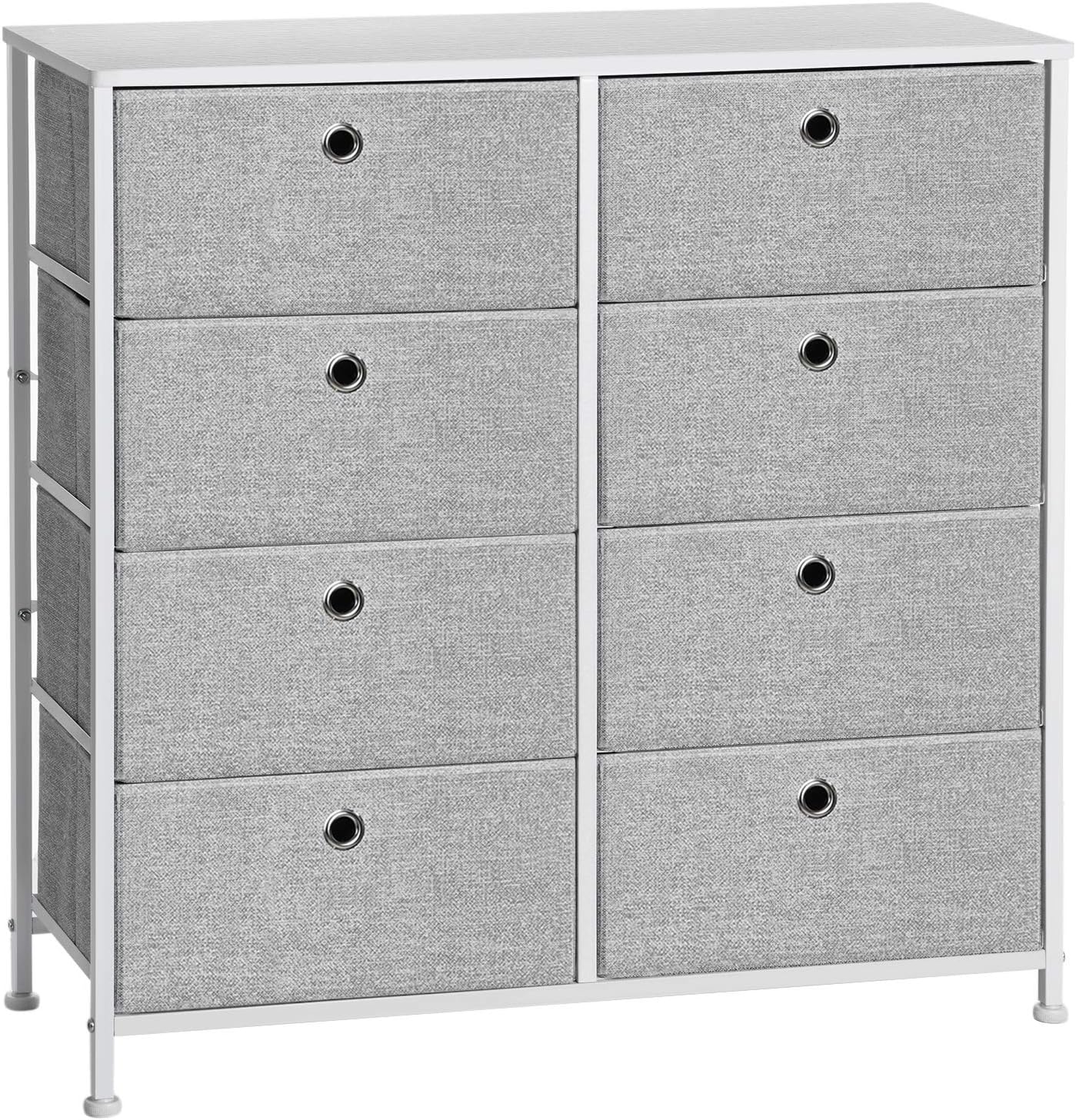 8 Drawer Fabric Dresser Storage Cabinet, Bedroom Chest of Drawers with Metal Frame and Wide Fabric Drawers for Bedroom, Closet and Hallway Light Gray and White LTS24W - with | Sold by Uncle Wiener's Wholesale
