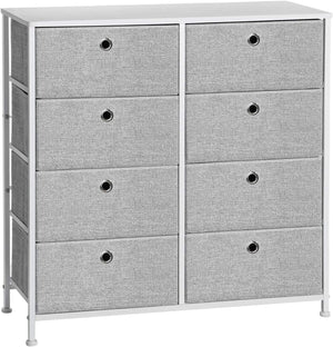 8 Drawer Fabric Dresser Storage Cabinet, Bedroom Chest of Drawers with Metal Frame and Wide Fabric Drawers for Bedroom, Closet and Hallway Light Gray and White LTS24W