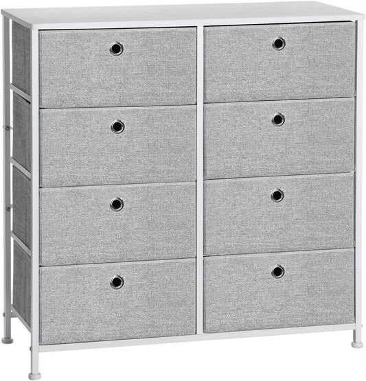 8 Drawer Fabric Dresser Storage Cabinet, Bedroom Chest of Drawers with Metal Frame and Wide Fabric Drawers for Bedroom, Closet and Hallway Light Gray and White LTS24W - with | Sold by Uncle Wiener's Wholesale
