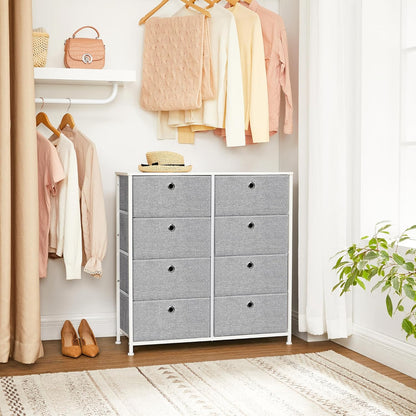 8 Drawer Fabric Dresser Storage Cabinet, Bedroom Chest of Drawers with Metal Frame and Wide Fabric Drawers for Bedroom, Closet and Hallway Light Gray and White LTS24W - with | Sold by Uncle Wiener's Wholesale