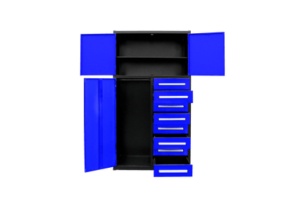 8 - Drawer Heavy Duty Workbench H3.5FT – 100 lb Drawers, Steel Frame Red, Blue, Black, Stainless Steel - with Blue | Sold by Uncle Wiener's Wholesale