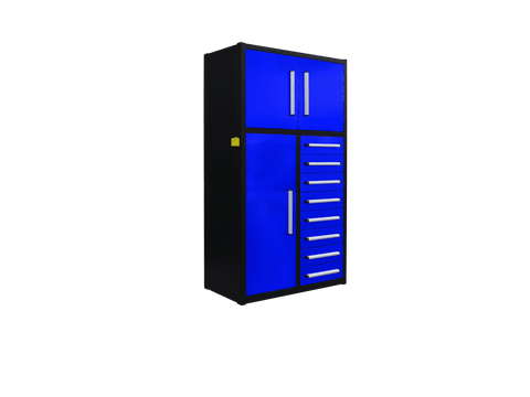 8 - Drawer Heavy Duty Workbench H3.5FT – 100 lb Drawers, Steel Frame Red, Blue, Black, Stainless Steel - with Blue | Sold by Uncle Wiener's Wholesale