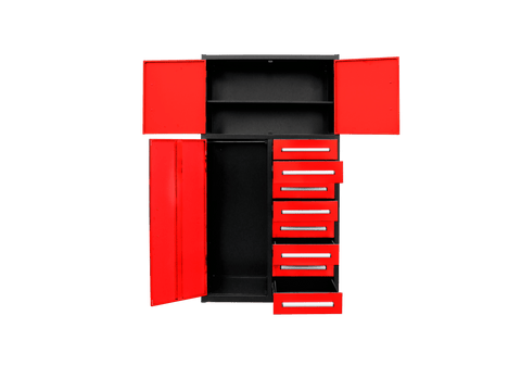 8 - Drawer Heavy Duty Workbench H3.5FT – 100 lb Drawers, Steel Frame Red, Blue, Black, Stainless Steel - with Red | Sold by Uncle Wiener's Wholesale