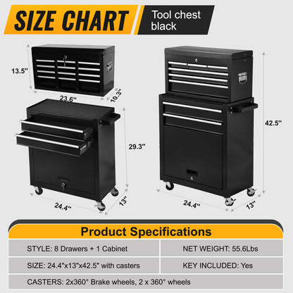 8 Drawer Rolling Tool Cabinet with Casters Heavy Duty Steel Garage Storage – Black Red Blue Orange - with Orange | Sold by Uncle Wiener's Wholesale