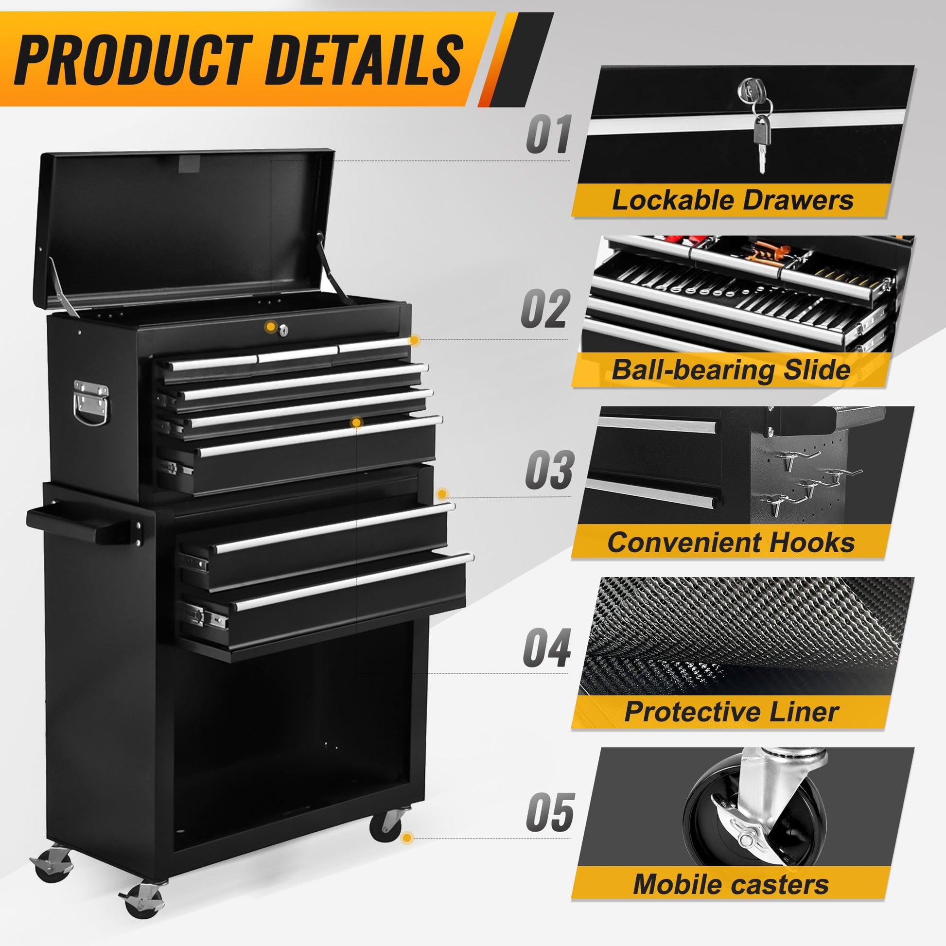 8 Drawer Rolling Tool Cabinet with Casters Heavy Duty Steel Garage Storage – Black Red Blue Orange - with Orange | Sold by Uncle Wiener's Wholesale