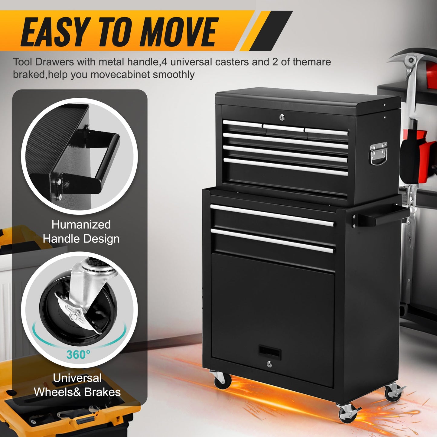 8 Drawer Rolling Tool Cabinet with Casters Heavy Duty Steel Garage Storage – Black Red Blue Orange - with Orange | Sold by Uncle Wiener's Wholesale